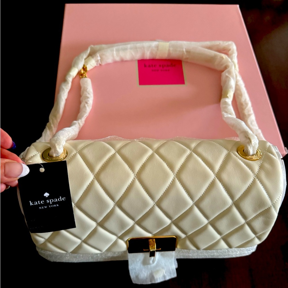 NEW Kate Spade Carey Meringue Medium Flap Shoulder Bag Quilted Leather w/ Tags
